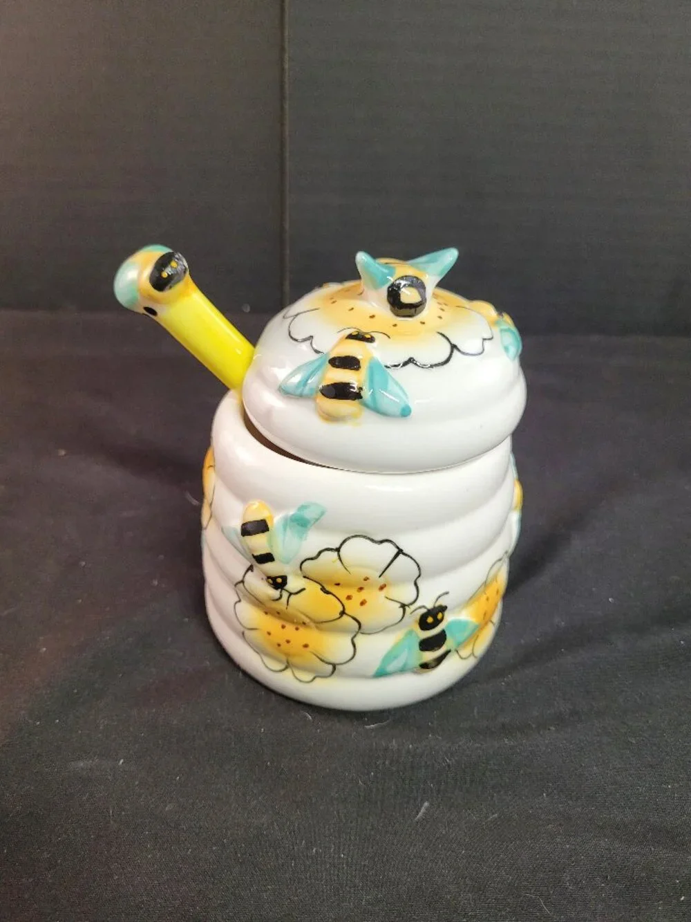 Shonfeld's Honeycomb Set + Stirrer, 3D Honey Jar w Flower + Bumblebee Design, 5